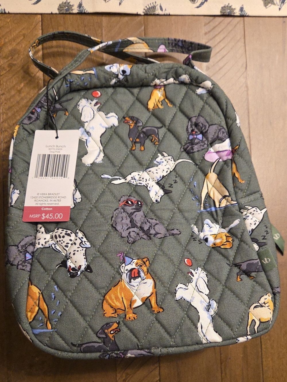 Vera Bradley Olive Green Quilted Dog Park Lunch Bag